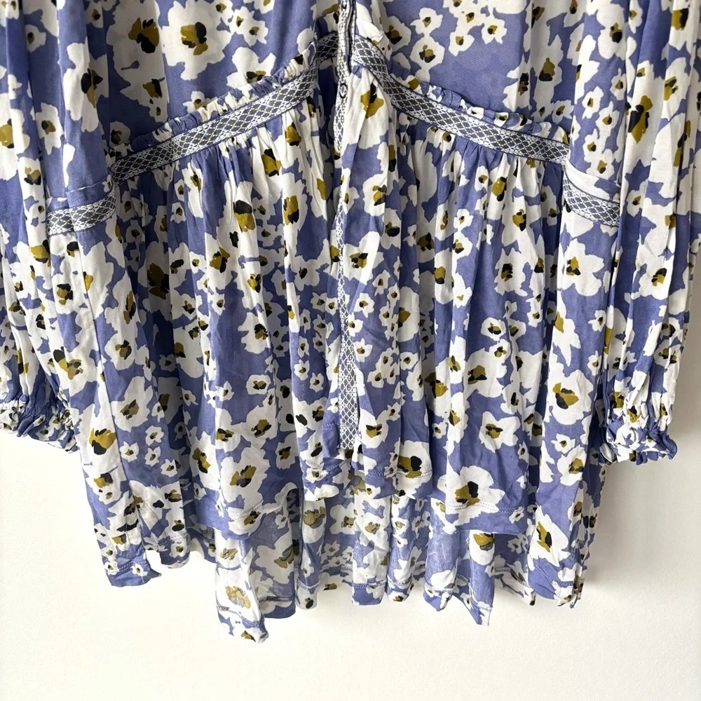 Free People Love Letter Tunic Rain Combo Blue White Floral Daisy Sheer Boho